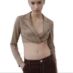 Zara Plaid Blazer Crop Top Sz Medium